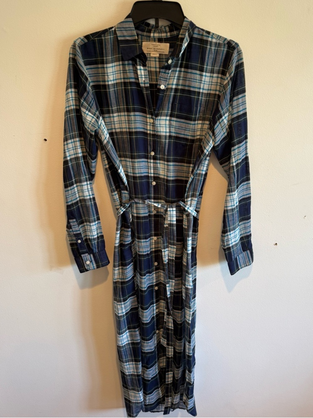 Trovata Birds of Paradis Small Maxi Dress Cotton Lightweight Tie Waist Gingham - Picture 1 of 8
